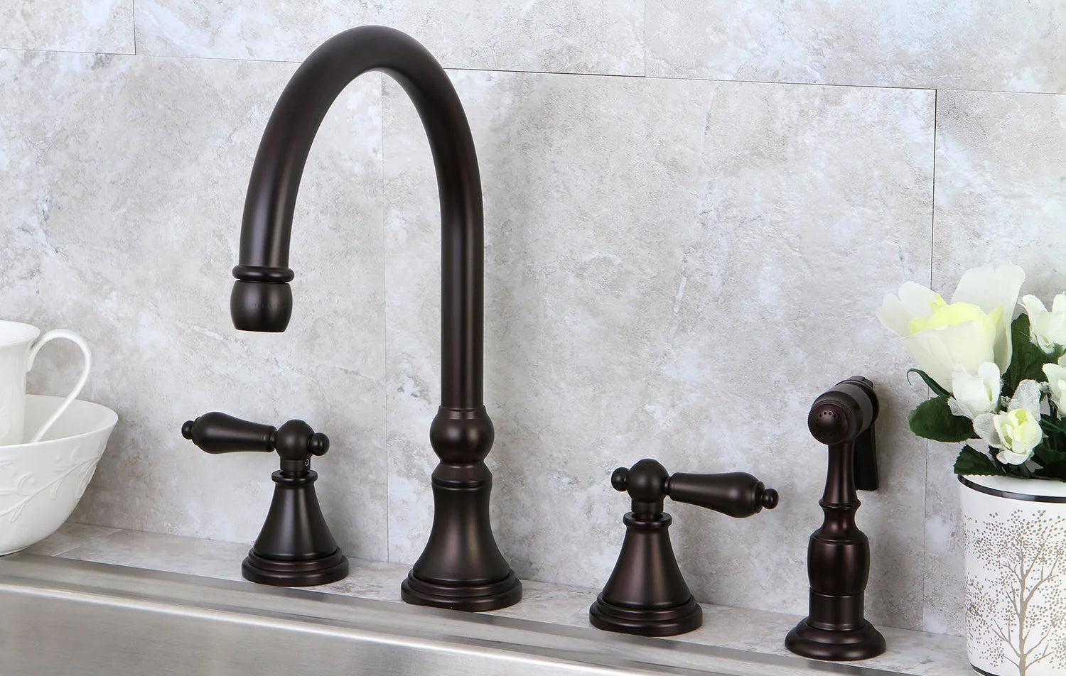 Governor A Two-Handle 4-Hole Deck Mount Widespread Side Sprayer Kitchen Faucet