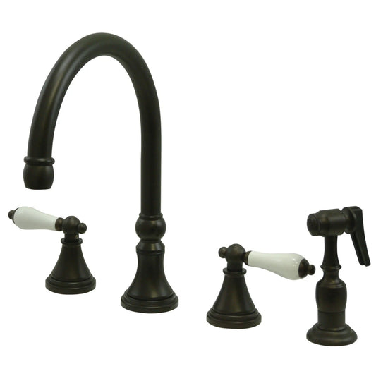 Governor C Two Porcelain Handle 4-Hole Deck Mount Widespread Side Sprayer Kitchen Faucet