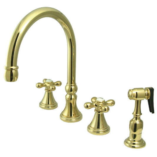 Governor E Two Porcelain Handle 4-Hole Deck Mount Widespread Side Sprayer Kitchen Faucet