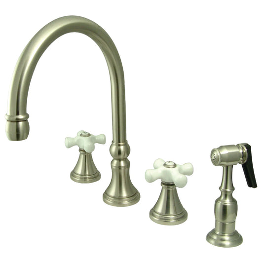 Governor F Two Porcelain Handle 4-Hole Deck Mount Widespread Side Sprayer Kitchen Faucet