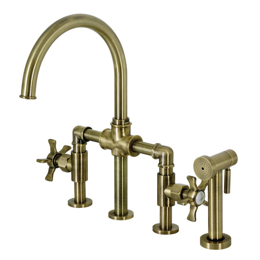 Hamilton Two-Handle 4-Hole Deck Mount Side Sprayer Bridge Kitchen Faucet