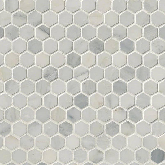 MSI Arabescato Carrara (1" Hexagon Pieces) 12" x 12" Honed Marble Mosaic Tile