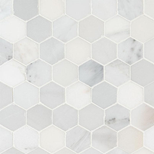 MSI Arabescato Carrara (2" Hexagon Pieces) 11.75" x 12" Honed Marble Mosaic Tile