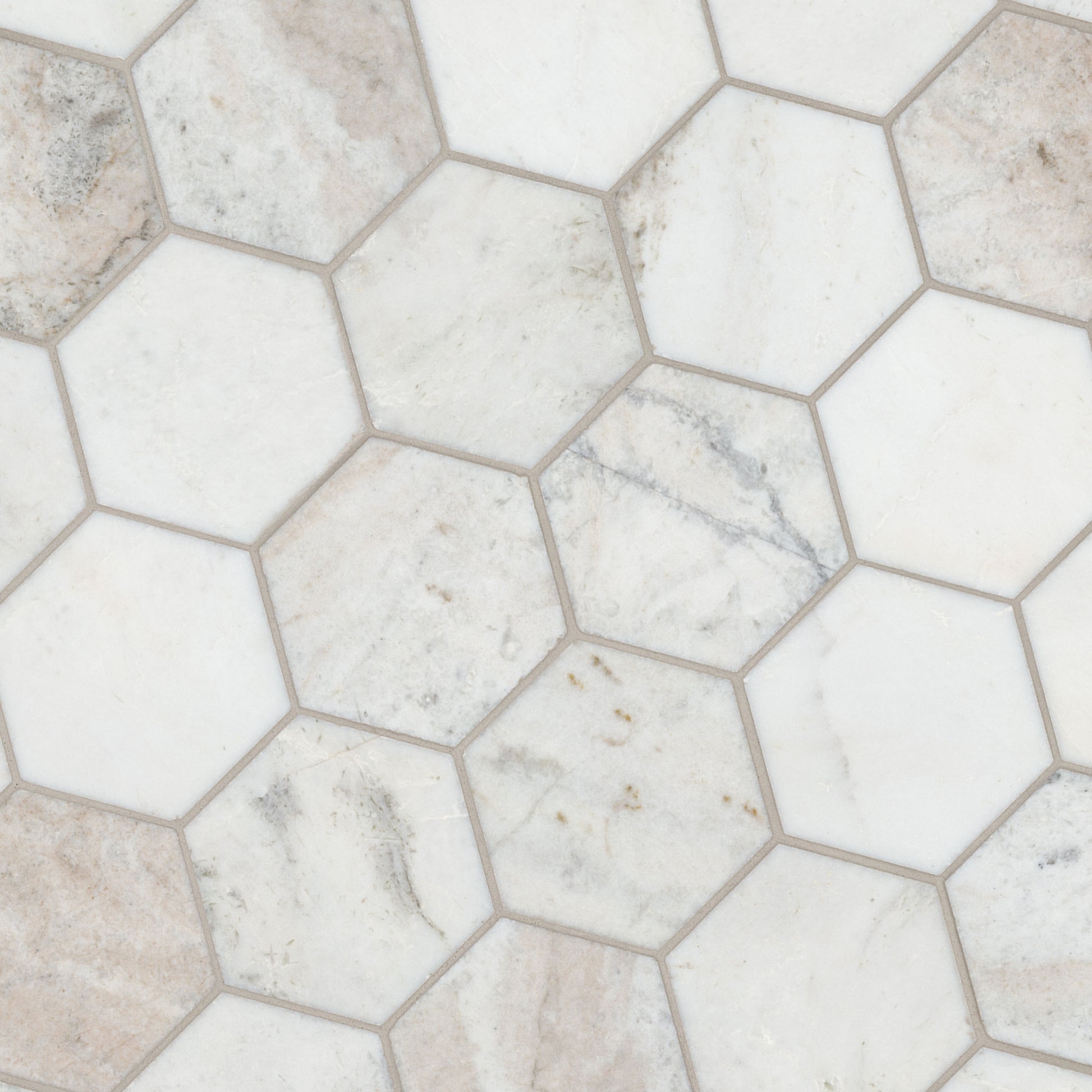 MSI Arabescato Venato White (5" Hexagon Pieces) 11.25" x 11.25" Honed Marble Mosaic Tile