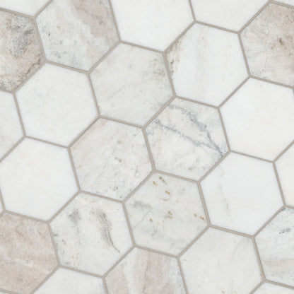 MSI Arabescato Venato White (5" Hexagon Pieces) 11.25" x 11.25" Honed Marble Mosaic Tile