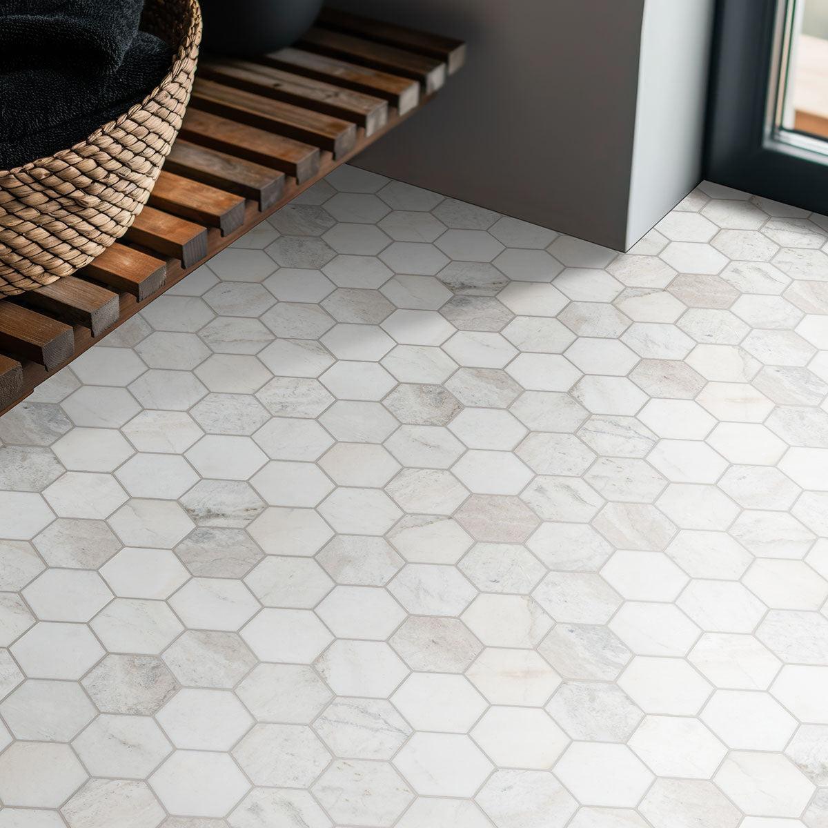 MSI Arabescato Venato White (5" Hexagon Pieces) 11.25" x 11.25" Honed Marble Mosaic Tile