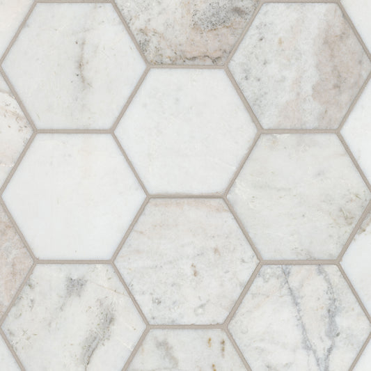 MSI Arabescato Venato White (5" Hexagon Pieces) 11.25" x 11.25" Honed Marble Mosaic Tile