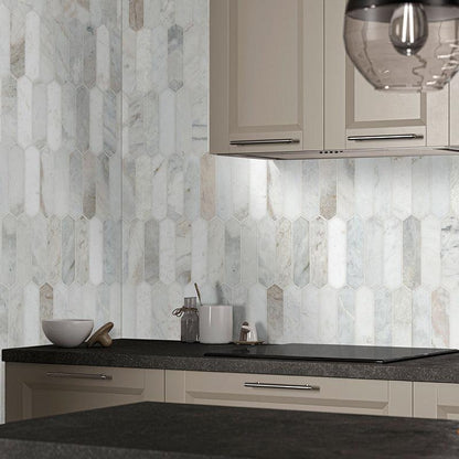 MSI Arabescato Venato White Picket 11.75" x 12" Honed Marble Mosaic Tile