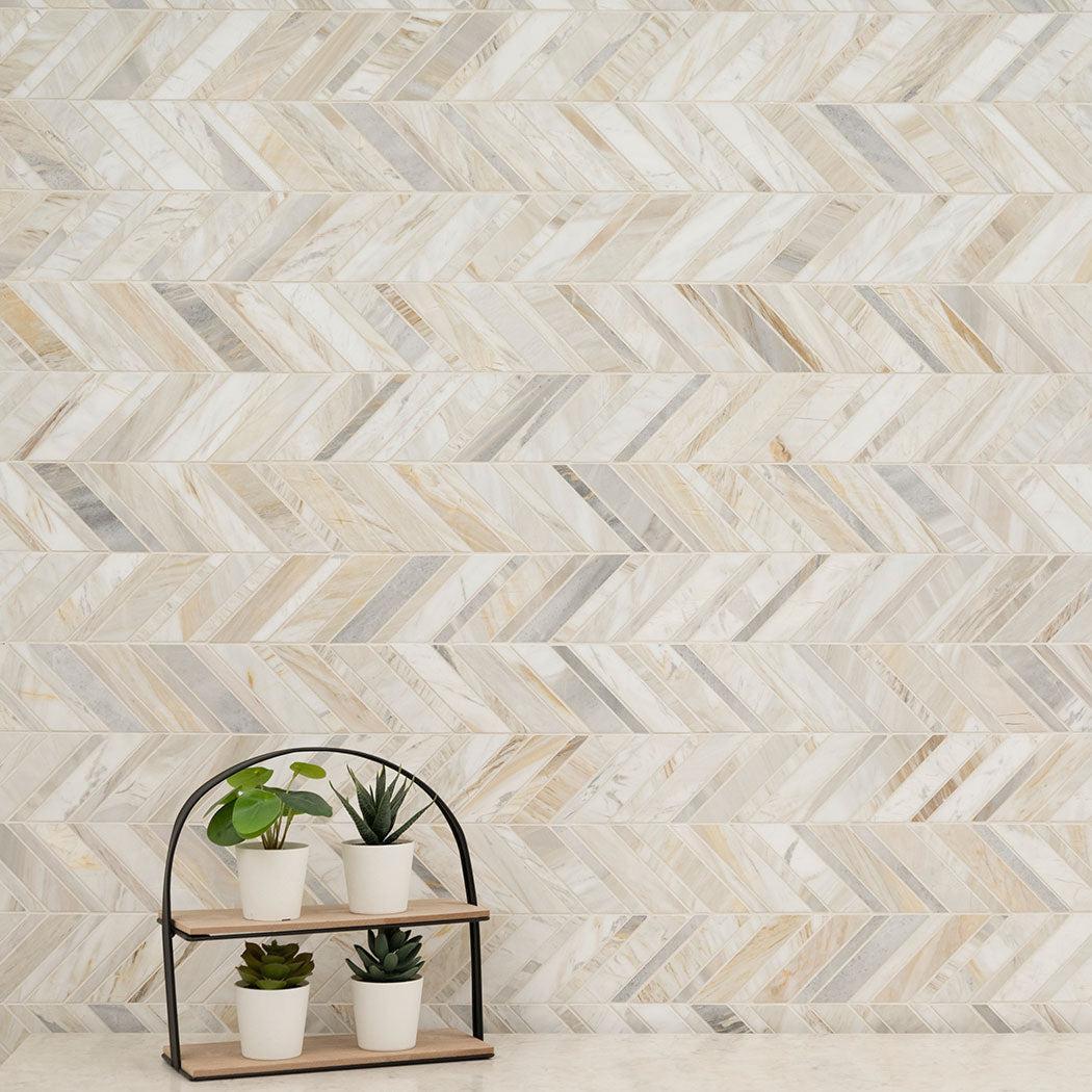 MSI Athena Gold Chevron Pattern 12" x 12" Honed Marble Mosaic Tile