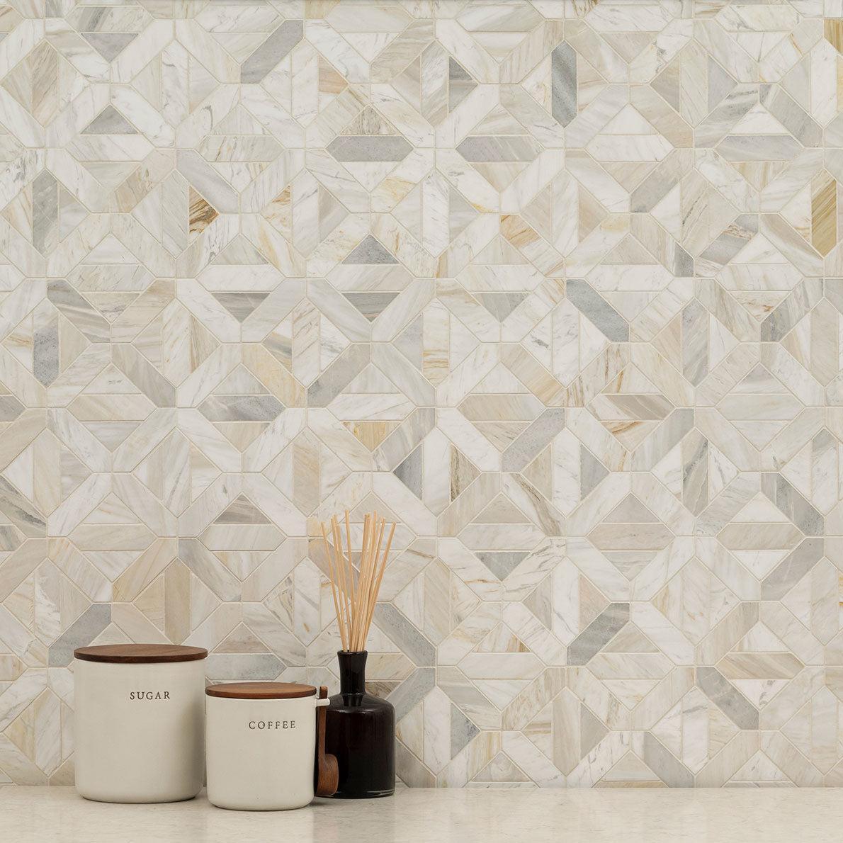 MSI Athena Gold Geometrica 12" x 12" Honed Marble Mosaic Tile