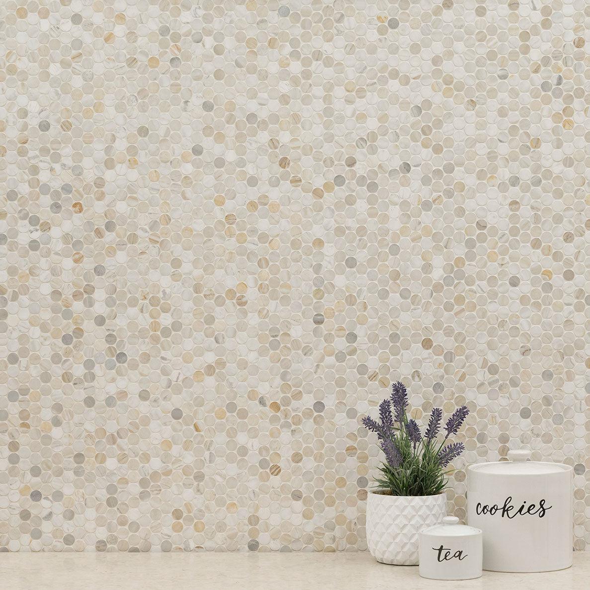 MSI Athena Gold Pennyround 12" x 12" Honed Marble Mosaic Tile