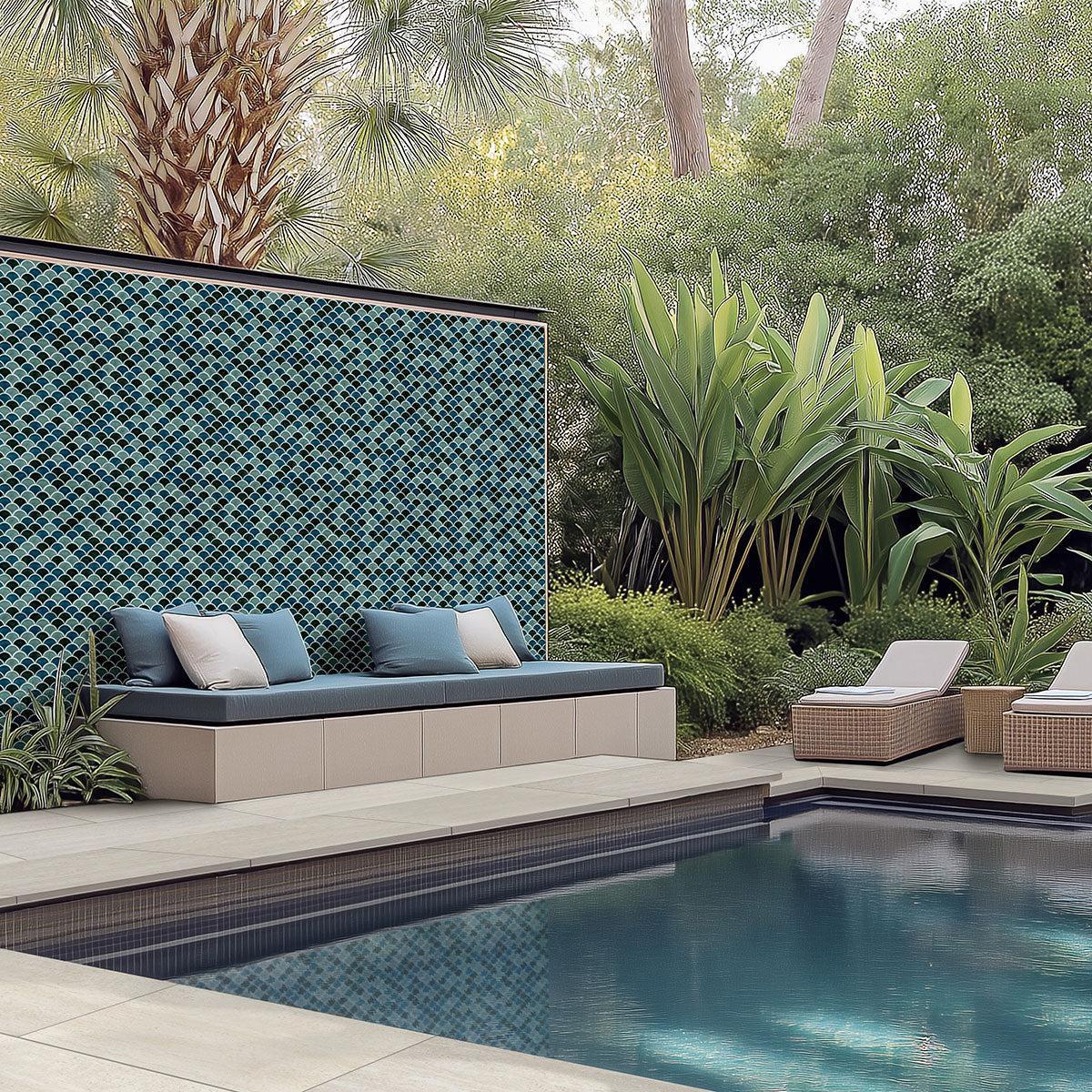 MSI Azul Scallop 11.25" x 11.25" Polished Porcelain Mosaic Tile