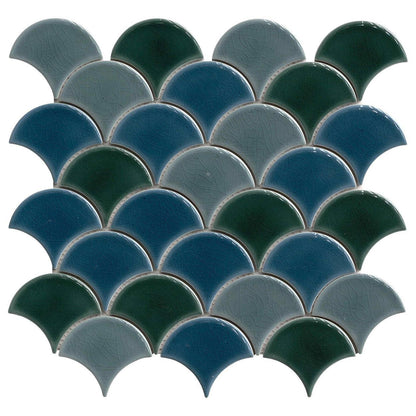 MSI Azul Scallop 11.25" x 11.25" Polished Porcelain Mosaic Tile