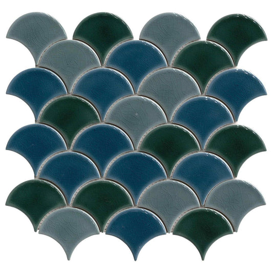 MSI Azul Scallop 11.25" x 11.25" Polished Porcelain Mosaic Tile