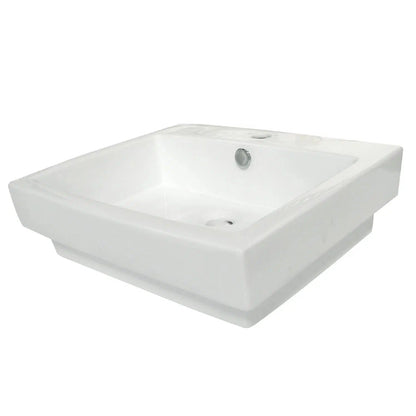 Plaza Rectangular Single Hole White Ceramic Semi-Recessed Vessel Sink