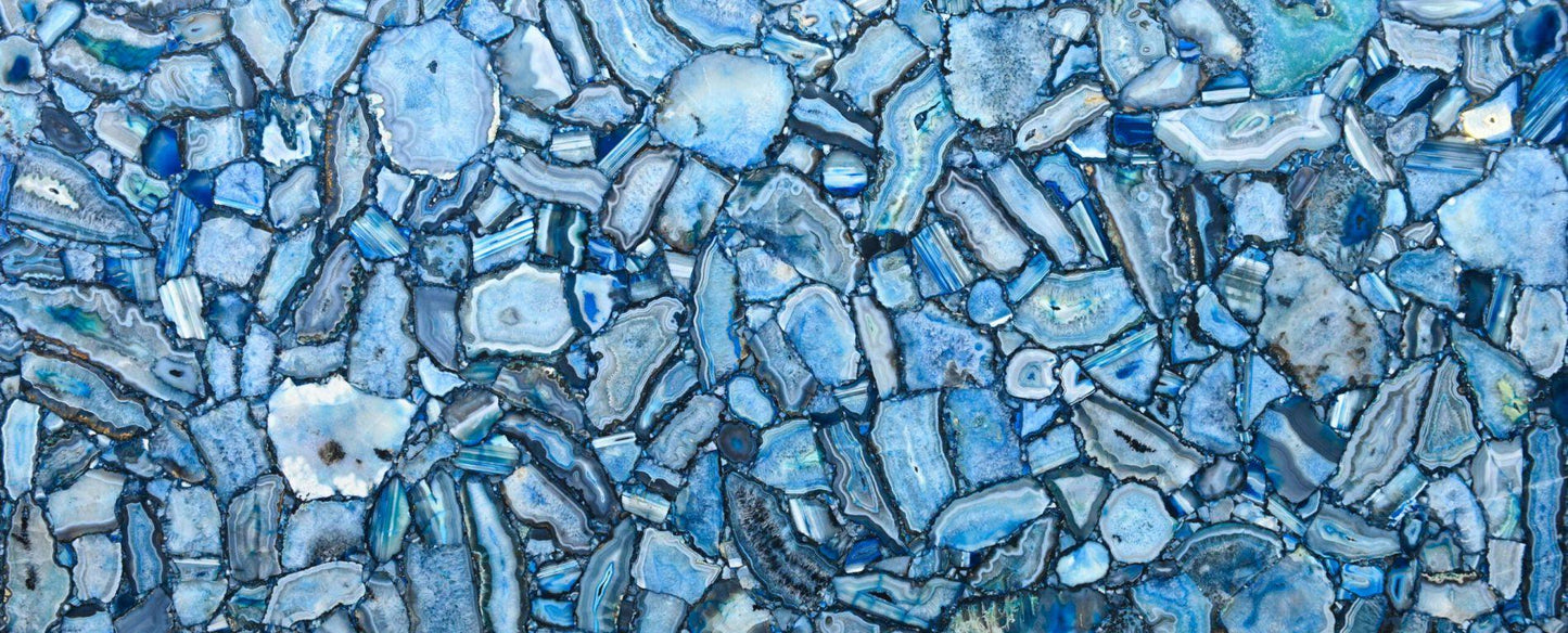 Raphael Stone Blue Agate Classic Polished 120" x 57" Semi-Precious Natural Quartz Slab