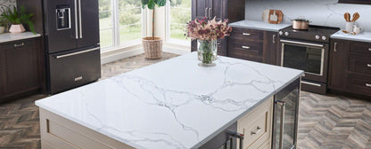 Raphael Stone Calacatta Venetian Bookmatched Polished 126" x 63" Quartz Slab