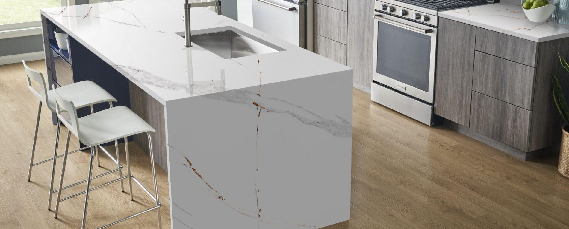 Raphael Stone Calcatta Ana Bookmatched Polished 126" x 63" Quartz Slab