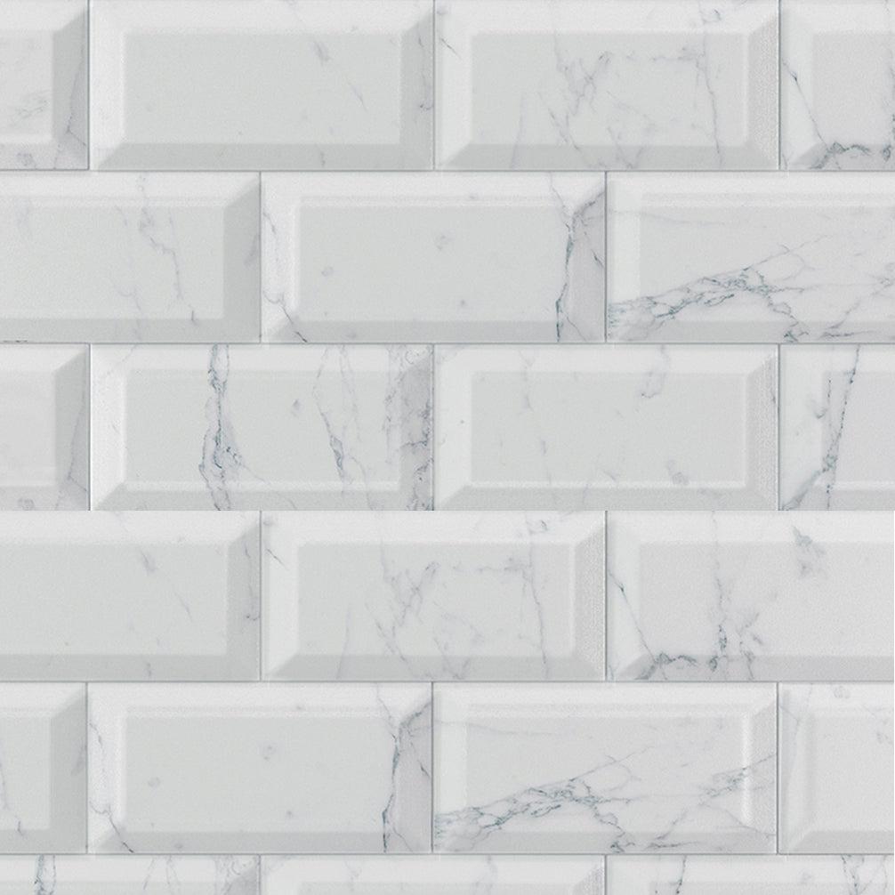 Siena Decor Bisel Brillo Collection Carrara 4" x 8" Polished Porcelain Subway Tile