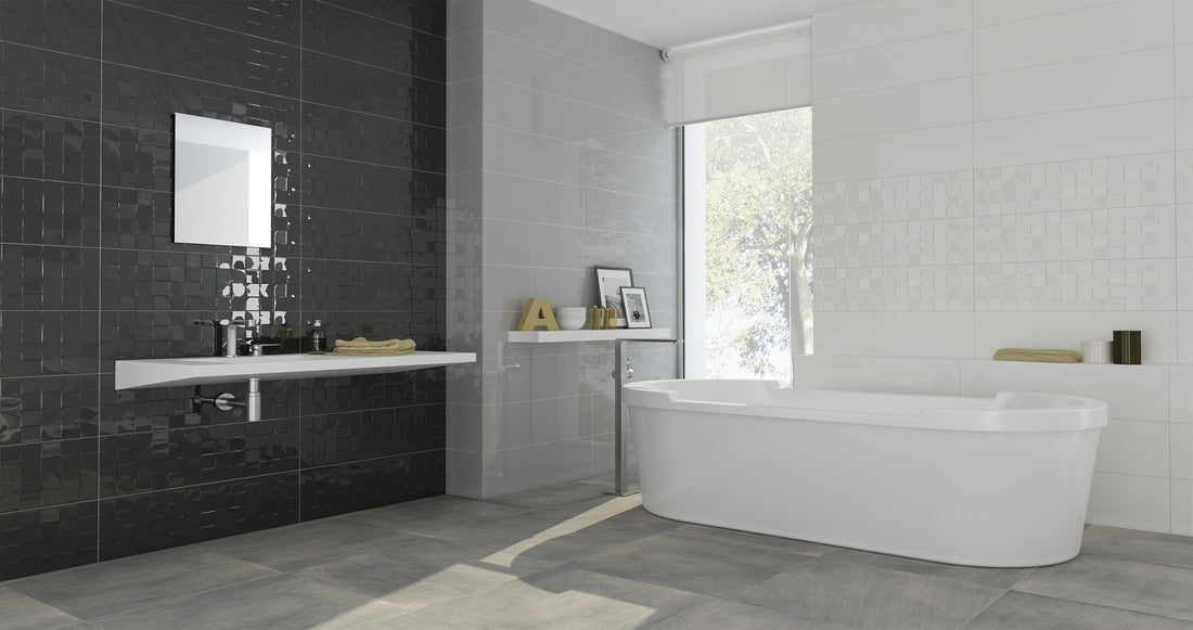 Siena Decor Colorgloss Collection White Grid 10" x 30" Porcelain Tile ...