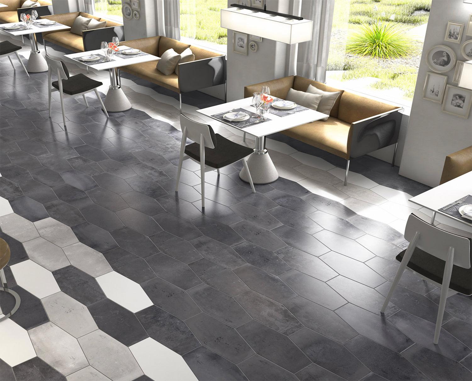 Siena Decor Factoryhex Collection Anthracite 9" x 19" Matte Hexagonal Porcelain Tile