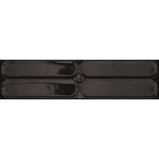 Siena Decor Paddington Collection Black Deco 4" x 16" Polished/Matte Porcelain Decorative Subway Tile