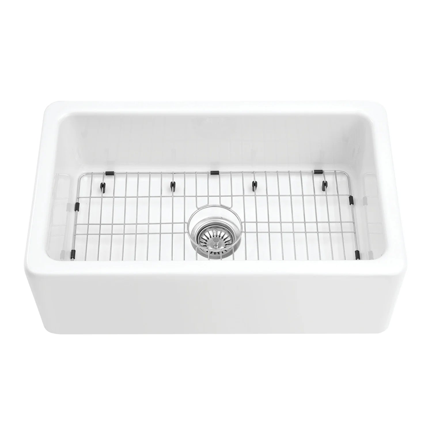 Traditional 30" x 17-13/16" x 9-13/16" Glossy White Fireclay Apron-Front Single Bowl Undermount Farmhouse Kitchen Sink