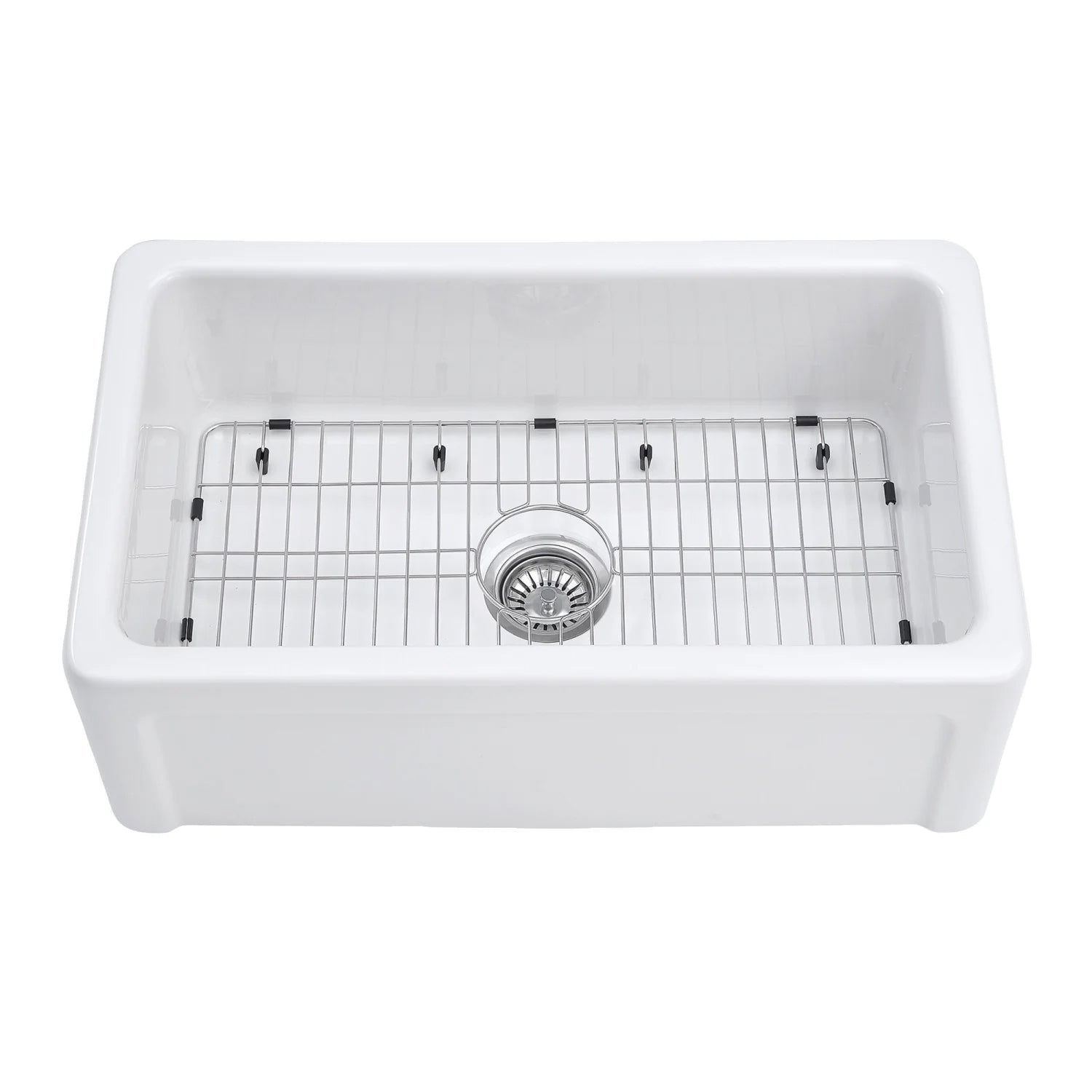 Traditional 30" x 17-5/8" x 9-13/16" Glossy White Fireclay Apron-Front Single Bowl Undermount Farmhouse Kitchen Sink