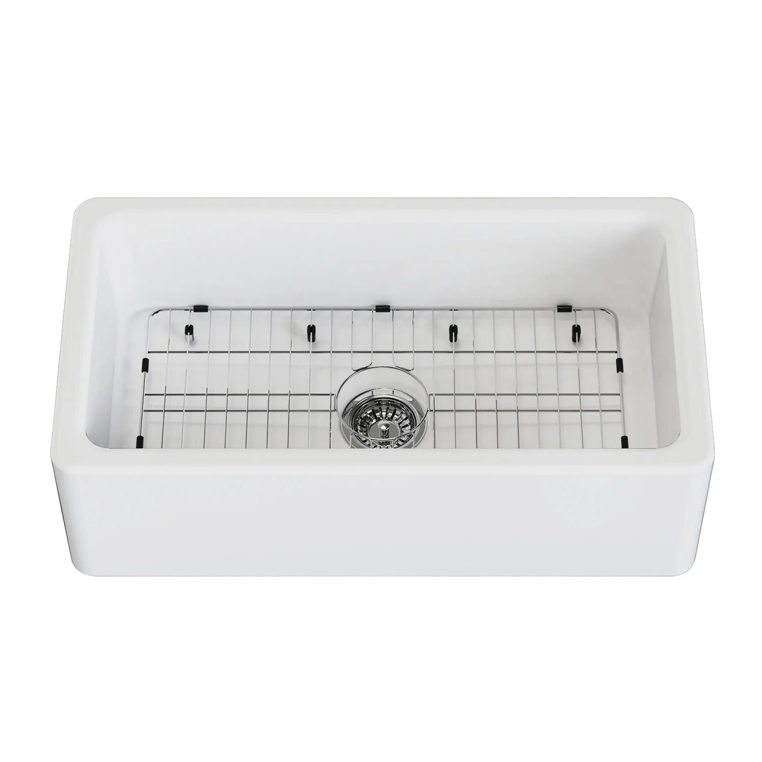 Traditional 33" x 18" x 10" Matte White Fireclay Apron-Front Single Bowl Undermount Farmhouse Kitchen Sink