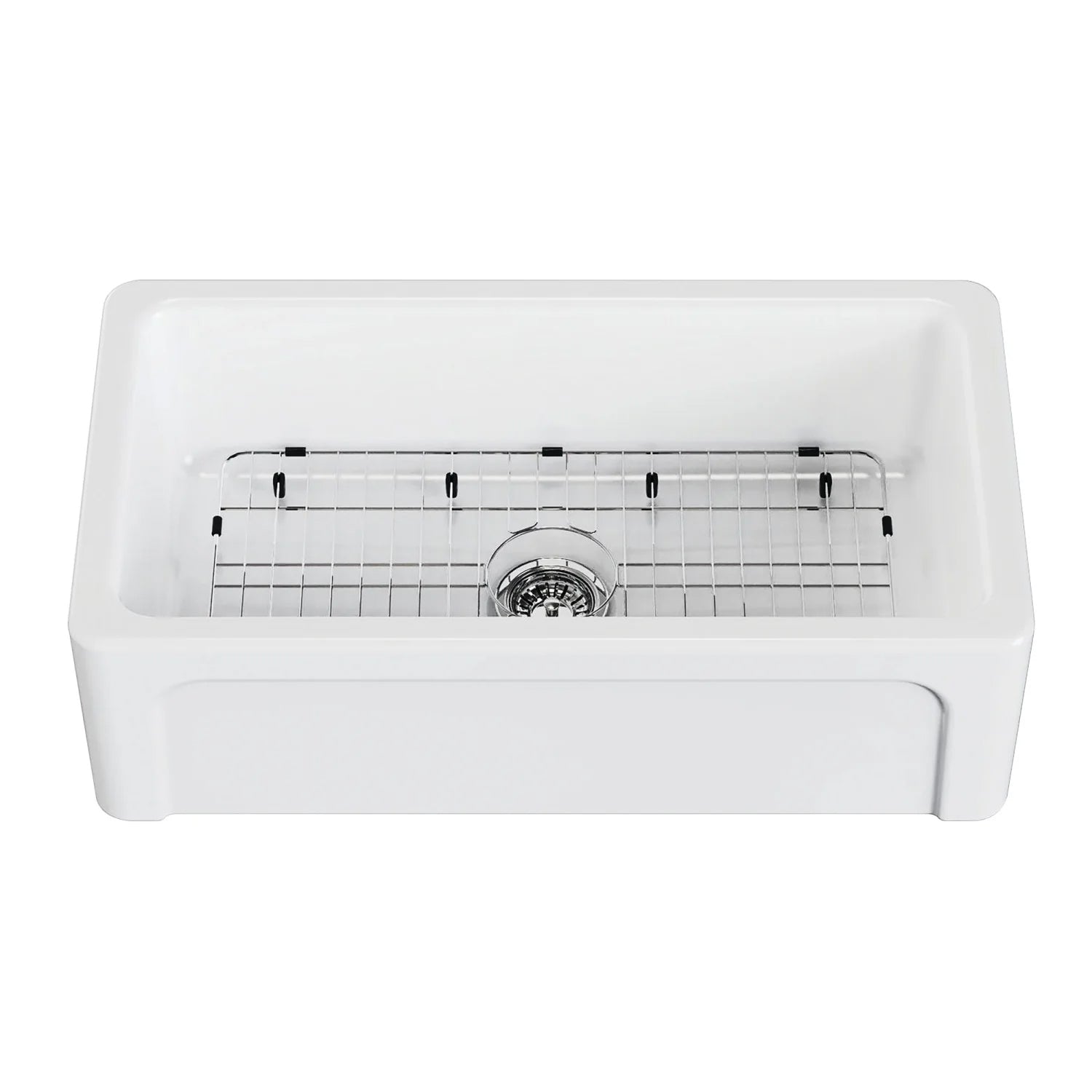 Traditional 33" x 18" x 9-15/16" Glossy White Fireclay Apron-Front Single Bowl Undermount Farmhouse Kitchen Sink