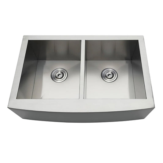 Uptowne 30" x 20" x 9-5/16" Stainless Steel Apron-Front Double Bowl Farmhouse Kitchen Sink