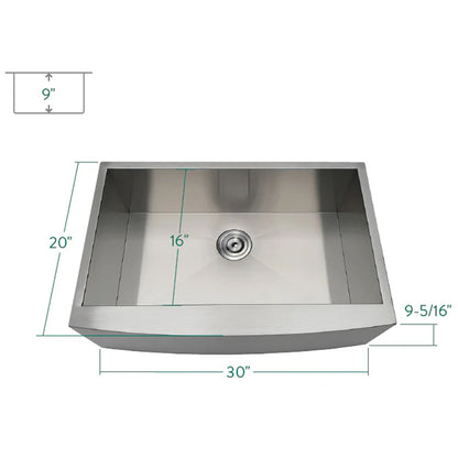 Uptowne 30" x 20" x 9-5/16" Stainless Steel Apron-Front Single Bowl Undermount Farmhouse Kitchen Sink