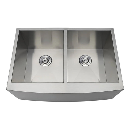 Uptowne 30" x 21" x 10-1/4" Stainless Steel Apron-Front Double Bowl Undermount Farmhouse Kitchen Sink