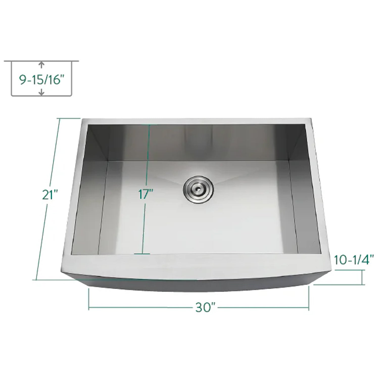 Uptowne 30" x 21" x 10-1/4" Stainless Steel Apron-Front Single Bowl Undermount Farmhouse Kitchen Sink