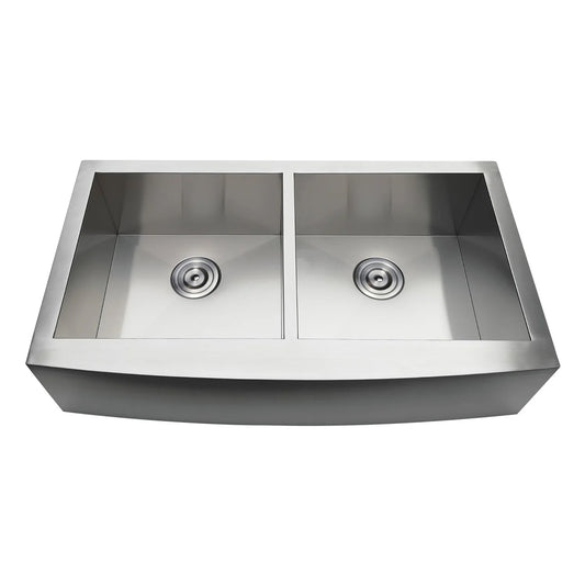 Uptowne 36" x 20" x 9-5/16" Stainless Steel Apron-Front Double Bowl Self-Rimming Farmhouse Kitchen Sink