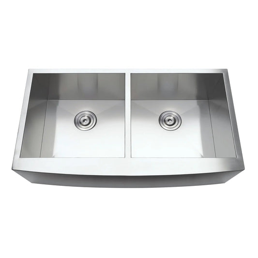 Uptowne 36" x 20" x 9-5/16" Stainless Steel Apron-Front Double Bowl Undermount Farmhouse Kitchen Sink