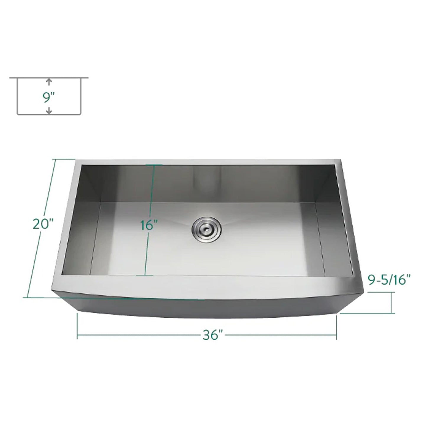 Uptowne 36" x 20" x 9-5/16" Stainless Steel Apron-Front Single Bowl Undermount Farmhouse Kitchen Sink