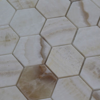 ET Hexagon Onyx Ivory Honed (2" x 2" pieces) 11.75" x 12" Onyx Mosaic Tile