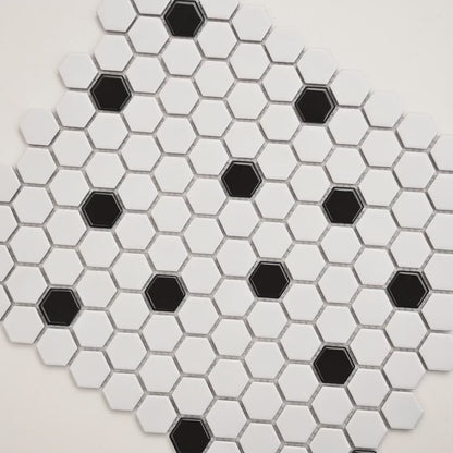 MSI Black And White (1" Hexagon Pieces) 12" x 12" Matte Porcelain Mosaic Tile