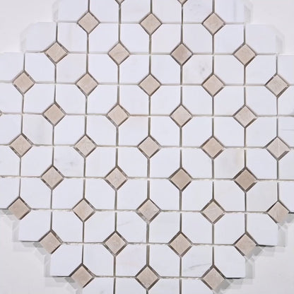 MSI Bianco Dolomite Crema Dotty Gold Pattern 12.25" x 12.5" Polished Marble Mosaic Tile