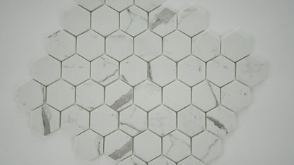 MSI Statuario Celano Hexagon (2" Pieces) 11.75" x 12" Honed Glass Mosaic Tile