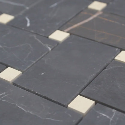 Bedrosians Jumbo Basketweave Collection Sahara Noir with Beige Dot 11.25" x 11.25" Honed Basketweave Marble Mosaic Tile