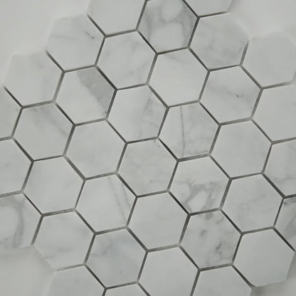 MSI Calacatta Cressa Hexagon (2" Pieces) 11.75" x 12" Honed Marble Mosaic Tile